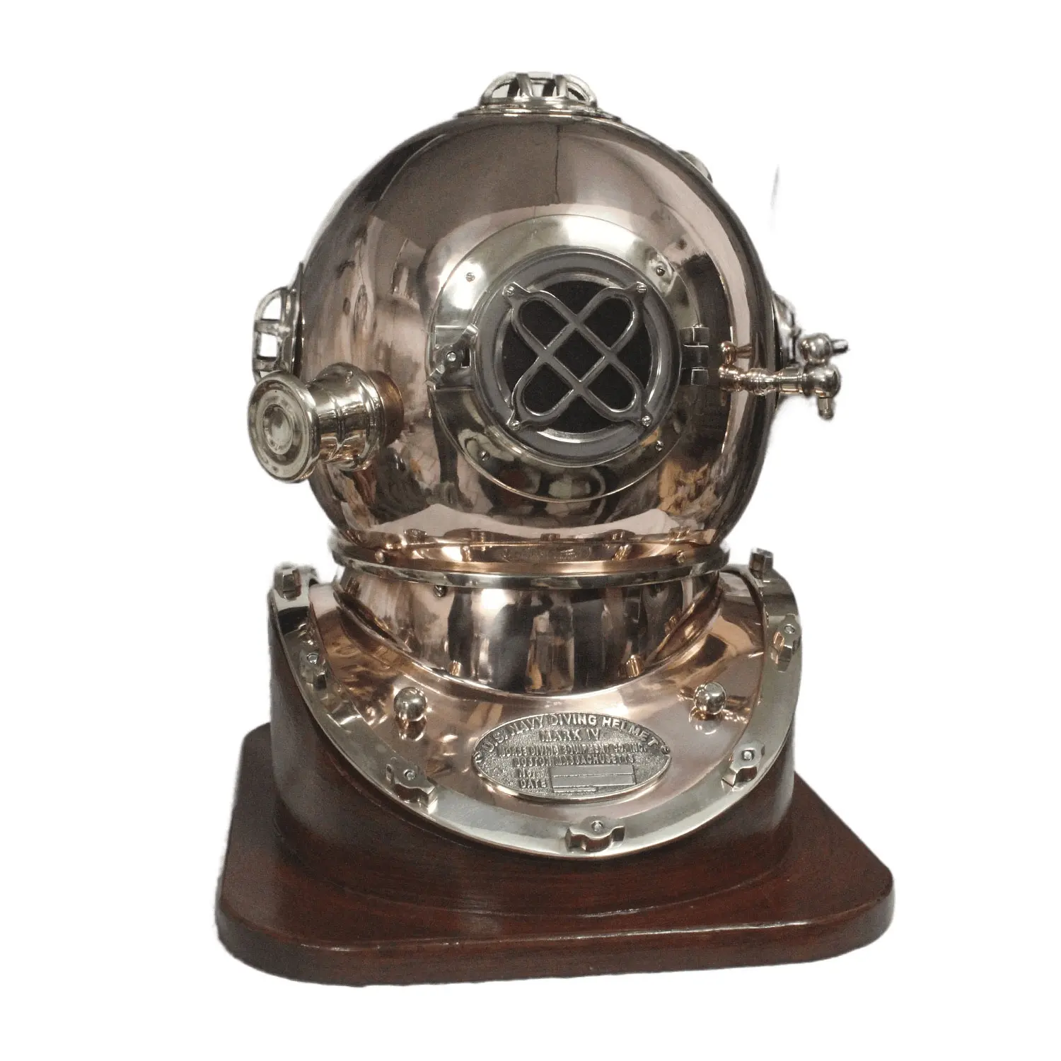 Copper Mark V diving helmets Antique Finish Marine Nautical Dive Diving Helmet with Wooden Base 18"