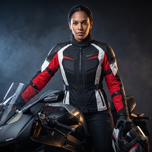 Chaqueta de Motocicleta para Mujer KhumBro, Diseño Color Block Rojo, Negro y Blanco, para Carreras y Conducción - Product Image 4