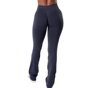 Pantalon long évasé ultra taille haute bleu marine pour femme, extensible, pour le sport, le fitness, le yoga, l'entraînement, vêtements de sport flexibles - Product Image 2