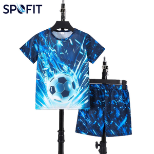 ชุดเสื้อฟุตบอลเด็กชายพิมพ์ลายแบบซับลิเมชั่นเสื้อยืดแขนสั้นแห้งเร็วพร้อมกางเกงขาสั้นเอวยางยืดทุกฤดูกาลชุดกีฬาเด็ก - Product Image 1