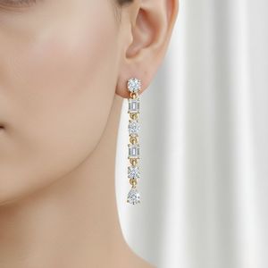 1.95CTW Multi Shape Diamond <b>Drop</b> Linear <b>Earrings</b> 14k Gold Lab Grown Marquise <b>Emerald</b> Oval Pear Dangle Jewelry for Women - Product Image 1