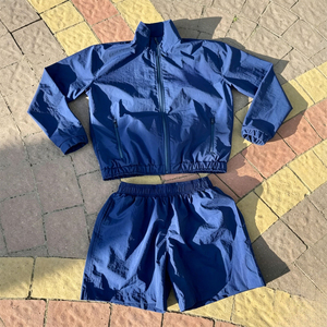 OEM Custom Breathable Men Windbreaker Tracksuit Stand Collar <b>Jacket</b> Matching Shorts for Travel and StreetwearLightweight Crinkle - Product Image 2