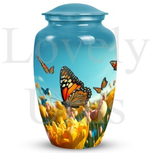 Urne décorative pour cendres humaines adultes, motif papillon monarque et fleurs jaunes, hommage paisible, urne commémorative, souvenir décoratif - Product Image 2