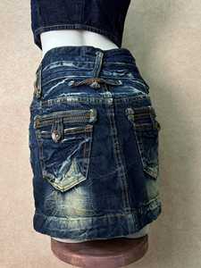 GRACE COLLECTION Mini-jupe en jean vintage, coupe crayon, délavage moyen, coupe classique, décontractée, hiver, femme, taille élastique en Spandex/Coton - Product Image 4