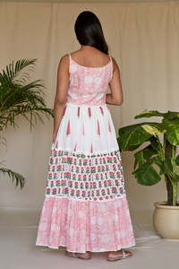 Summer Casual Maxi Ruffled Belt Jersey de algodón para mujer Hecho en India Escote sin tirantes con cierre de ojo de gancho - Product Image 4