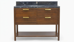 Meuble-lavabo de salle de bain moderne et luxueux en bois, avec vasque en pierre, finition foncée, rectangulaire, sur pied, 32-34, mobilier contemporain - Product Image 2