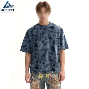 เสื้อยืดลำลองสไตล์เทรนดี้แบบฟอกสี ทรงเข้ารูป แขนสั้น ขายส่งราคาดีที่สุด รับผลิตแบบ OEM ODM สีน้ำเงินล้วน เสื้อยืดผู้ชาย - Product Image 1