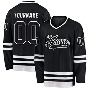 Camiseta de hockey sobre hielo personalizada, uniforme de equipo sublimado, nombre y número personalizados, 100% poliéster, acolchada, transpirable, de secado rápido, cuello en V, corte ajustado - Product Image 1