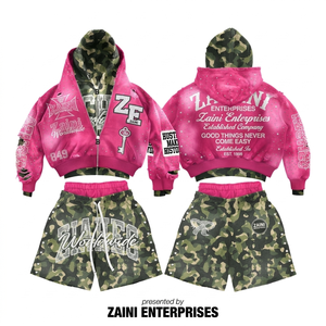 Premium 320 GSM Cotton Fleece Breathable Men's Winter Pullover Hoodie Short <b>Set</b> Front Pink Custom Logo Print Embroidery - Product Image 1