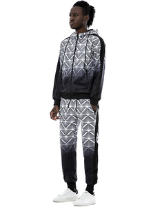 Desgaste de los hombres está impreso frontal con cremallera Sudadera con capucha traje de pista Slim sublimado cremallera capucha deportes sudor traje de 2 piezas de manga larga - Product Image 1