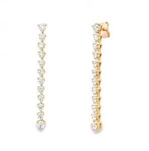 ต่างหูเพชรทรงหยดน้ำแบบยาว 10k 14k ทองคำแท้ 1.50 กะรัต เพชรทรงกลมเพาะเลี้ยง ดีไซน์เรียบหรู ซ้อนกันได้ โดดเด่นไม่ซ้ำใคร - Product Image 1