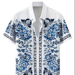 Chemise homme imprimée intégrale à manches courtes, style hawaïen tropical, décontractée, boutonnée, pour l'été, motif floral coloré - Product Image 1