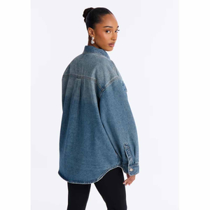 UNIZA <b>Women's</b> Oversized Washed Denim <b>Jacket</b> Long Sleeve Turn Down Collar Button Loose Trucker Coat Winter Casual - Product Image 2
