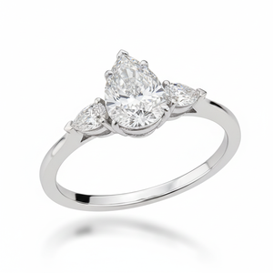 Bague de fiançailles ethnique en or blanc massif 14 carats avec diamant rond brillant cultivé en laboratoire, 3 pierres, bijoux fins pour femmes, Aniva - Product Image 2