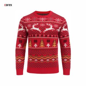เสื้อสเวตเตอร์คอร์เร็กซ์ ยูนิเซ็กซ์ สีแดง ลายแจ็คการ์ด ถักทอระบายอากาศได้ดี ผ้าฝ้าย 100% สำหรับคริสต์มาส คอกลม สวมหัว ใส่ได้ในฤดูหนาว - Product Image 1