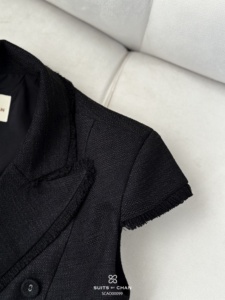Chaleco Blazer Negro de Doble Botonadura para Mujer, con Manga Casquillo, Cuello de Solapa y Cierre de Botones, para Otoño, Modelo ELENA, ODM OEM - Product Image 6