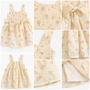 ชุดเดรสเด็กผู้หญิงลายดอกไม้แบบสม็อค |   ชุดเดรสปาร์ตี้แบบไม่มีแขนผูกโบว์ - Product Image 3