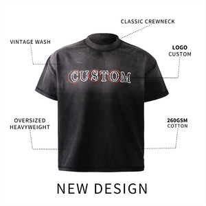 Camiseta de hombre con logo, corte holgado, algodón peinado 280 g/m², cuello acanalado, lavado ácido, hombros caídos, estilo oversize, streetwear, personalizable - Product Image 2