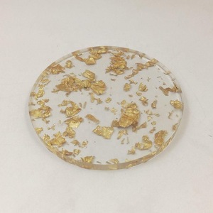 High Quality Eco-Friendly Modern Resin Oval <b>Coaster</b> Mats Pads <b>Green</b> Gold Leaf Design 400mm Diameter 5mm Thick Home Wedding Cafe - Product Image 1