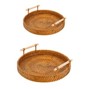 Handwoven RATTAN <b>TRAY</b> FRUIT STORAGE BASKET with Handles Gift, Serving, Storage & Display Use - Product Image 1