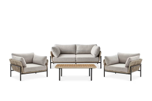 Contemporary Scandinavian Design Solid Oak Outdoor Sofa Set 4 Seater Weather Resistant Garden Furniture Steel Frame Beige - Product Image 5