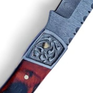 Cuchillos Plegables de Acero de Damasco Premium, Hechos a Mano, con Hoja Afilada y Funda de Cuero, Mango Ergonómico para Caza, Camping y Uso al Aire Libre - Product Image 6