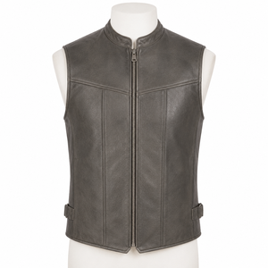 Custom <b>Men's</b> <b>Leather</b>/Polyester/Cotton Western Vest Sleeveless V Neck Casual <b>Waistcoat</b> Stand Collar Zipper Closure Summer - Product Image 3