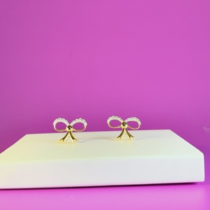 18K Rose Gold <b>Cute</b> Bowknot Natural Diamond Stud <b>Earrings</b> Round Brilliant Cut Women's Everyday Wear And Wedding Gift Jewelry - Product Image 1