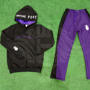 Vêtements d'entraînement et de jogging à capuche pour l'hiver, ensembles de survêtements deux pièces pour hommes, haute qualité, 100% coton, légers - Product Image 1