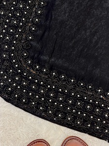 Conjunto de traje Salwar de seda Fandy de alta calidad con bordado de cuentas, Kurti de manga larga y Dupatta de encaje Moti para mujer - Product Image 6
