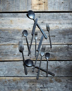 5PCS Matte <b>Black</b> Vintage <b>Cutlery</b> <b>Set</b> Forged Stainless Steel Flatware <b>Set</b> Hammered Fork Knife Spoon <b>Set</b> for Restaurant - Product Image 4