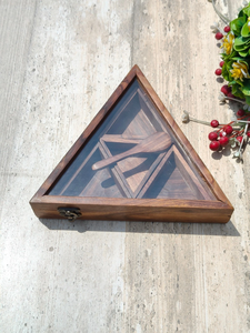 Handcrafted Wooden Triangle <b>Spice</b> <b>Box</b> With Glass Lid And Wooden Spoon Decorative Kitchen Masala Storage Organizer - Product Image 1