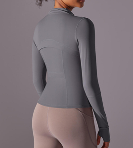 Women's Zippered Fitness Sports <b>Jacket</b> Pockets With Thumb Holes Quick Dry Gym Top <b>Yoga</b> Breathable Seamless Long Sleeve Shirt - Product Image 6