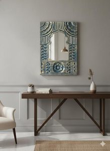 Espejo de Pared con Arco Marroquí Tallado a Mano, Espejo Decorativo con Marco de Madera, Espejo de Estilo Boho Rústico para Decoración del Hogar - Product Image 3