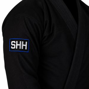 SHH Men's Black MMA Training Pants With <b>Blue</b> Drawstring And Front Logo Regular Fit Durable Polyester Adult Martial Arts Wear - Product Image 3