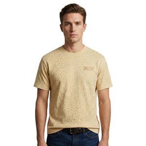 T-shirt personnalisé pour homme, or champagne, strass, paillettes, broderie de logo personnalisé, manches courtes, coton de luxe, t-shirt brillant - Product Image 2