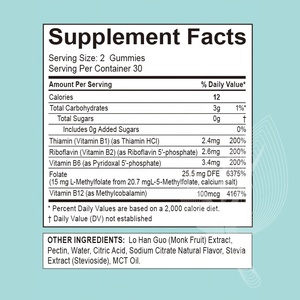 L-methylfolate Gummies kustom dengan Methyl B12, Folate 5-MTHF suplemen untuk suasana hati, kesehatan otak, kognisi & kekebalan, - Product Image 6