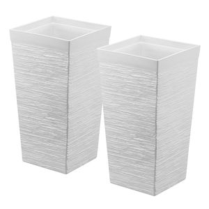 "23 Inch <b>Large</b> Modern Plastic Tall Planters Set #### Raised Outdoor Indoor Front Porch Flower <b>Pots</b>" - Product Image 1