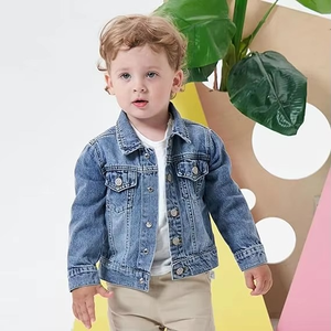 HIPPO KIDS Manteau en jean pour bébé, bleu et blanc, couleurs unies, veste en jean pour enfants - Product Image 3