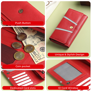WRIZA Genuine Leather Fashion Women Wallet RFID Protection <b>Red</b> Clutch <b>Purse</b> Push Button Closure Card Slots Coin Pocket Summer - Product Image 5