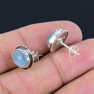 Natural Aquamarine Oval Shape Earrings 925 Sterling <b>Silver</b> <b>Stud</b> Earrings Elegant Luxury Gemstone Jewelry Gift Party - Product Image 1