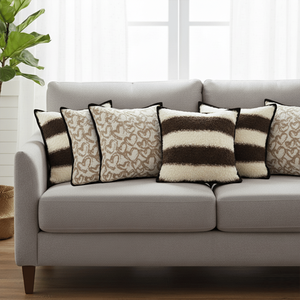 SOGA 6-Piece Pillowcase Set 3x Heart Patterned Off-White Black Trim 3x Brown Cream Striped <b>Pillow</b> <b>Decorative</b> Throw <b>Pillows</b> - Product Image 1