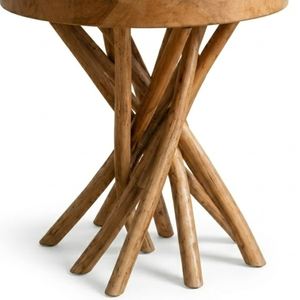 Mesa Auxiliar ARTERRA de Lujo con Base de Madera de Teca y Tapa Redonda de Madera, Mueble Rústico Decorativo para Sala de Estar - Product Image 3