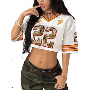 Custom Logo Vintage Breathable Cotton Acid Wash Streetwear Loose <b>Crop</b> Football Jersey <b>Top</b> Wholesale Women's <b>Mesh</b> Sports OEM - Product Image 4