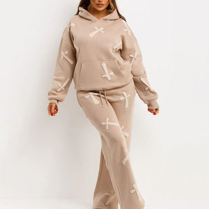 Conjunto de Pantalones y Sudadera con Estampado Personalizado, Chándal de Dos Piezas para Mujer, Sudadera Corta y Pantalones Deportivos de Alta Calidad - Product Image 2