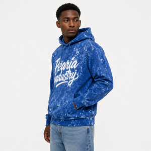 Sudadera con Capucha Azul Tie Dye para Hombre, Sudadera Gruesa con Bolsillo Frontal con Logotipo Personalizado, Ropa Urbana de Invierno - Product Image 2