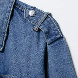 Classic Fit Women's <b>Denim</b> <b>Jacket</b> Timeless Casual Layer Streetwear Eco-Friendly Knitted Plain Dyed Puff Sleeve Stripe Cotton - Product Image 4