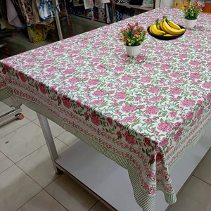 New Customized Handmade Pink Hand Block Printed Eco-Friendly Washable Cotton <b>Tablecloth</b> Modern Design Wedding Party Home - Product Image 2
