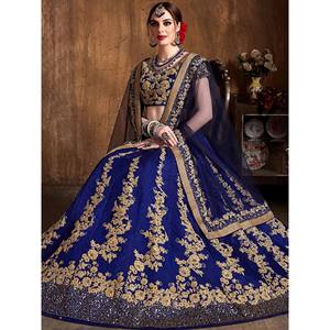 Conjunto de Lehenga Choli de Seda Azul con Bordado Dori para Mujer Talla Grande - Product Image 6