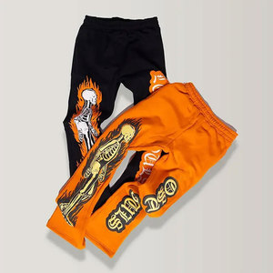Streetwear Men's Skinny Fleece <b>Joggers</b> Flared Sweatpants Winter Custom Logo Skeleton 3D Puff Print <b>Stacked</b> Breathable - Product Image 4